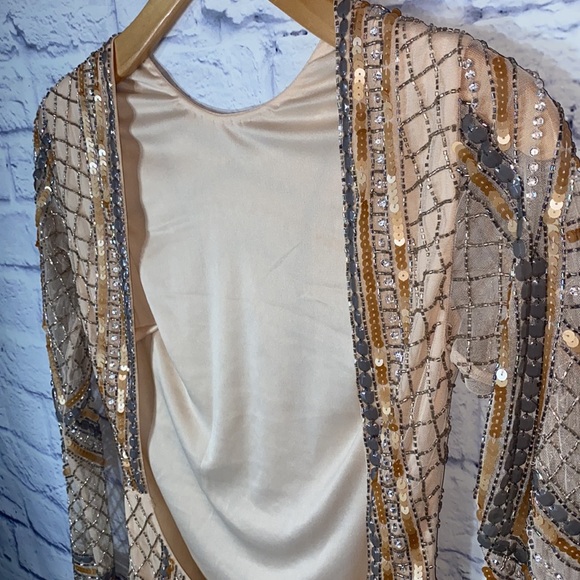 ASOS - DESIGN Embellished sequin midi dress w/ faux feather trims in gold ✨NWT - Picture 15 of 16